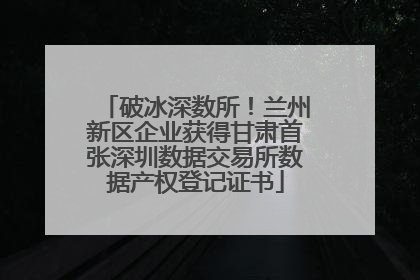 破冰深数所！兰州新区企业获得甘肃首张深圳数据交易所数据产权登记证书
