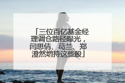 三位百亿基金经理调仓路径曝光，闫思倩、葛兰、郑澄然增持这些股